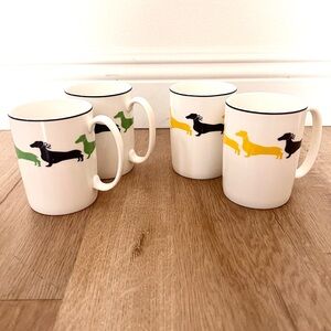 4 PCs Kate Spade Lenox Wickford Dachshund Coffee Mugs Dog‎ Green Navy Yellow